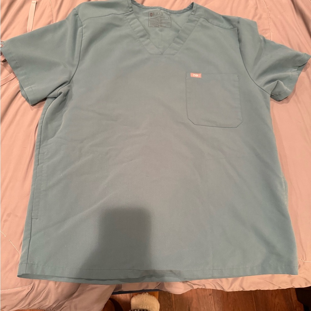 Figs Light Blue V-Neck Short Sleeve Tee